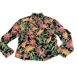 Escada Black and Pink Graphic Notched Collar Blouse